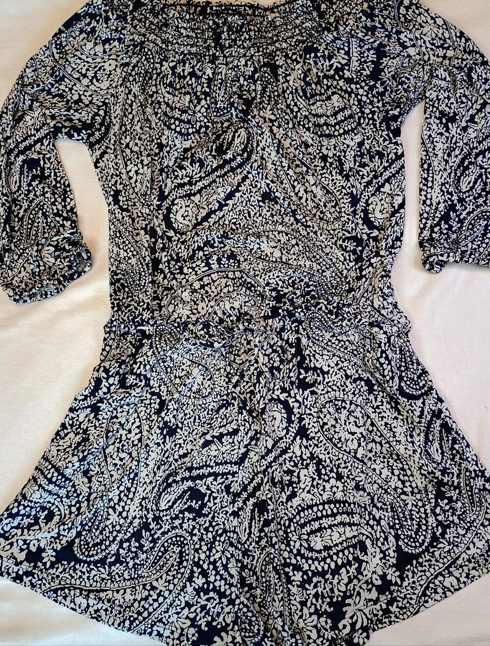 Romper Small Black and White Paisley On or Off Shoulder Veronica H.